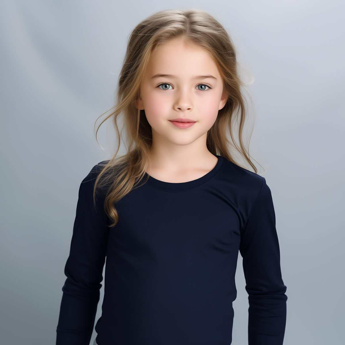 Girls round neck top navy (C91 interlock) – Figo Wear