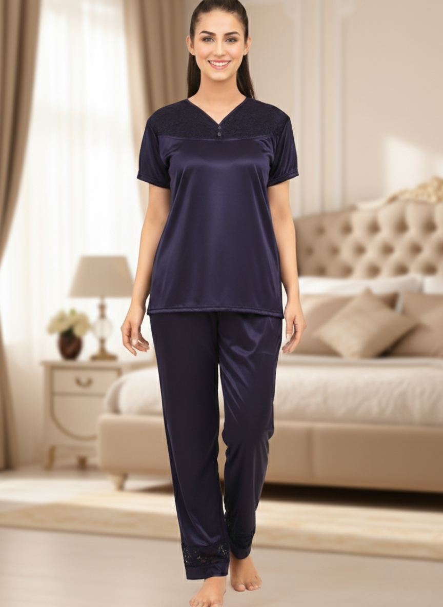 Silky Nights Premium 2-Piece Satin Night Suit – Elegant & Comfortable Nightwear
