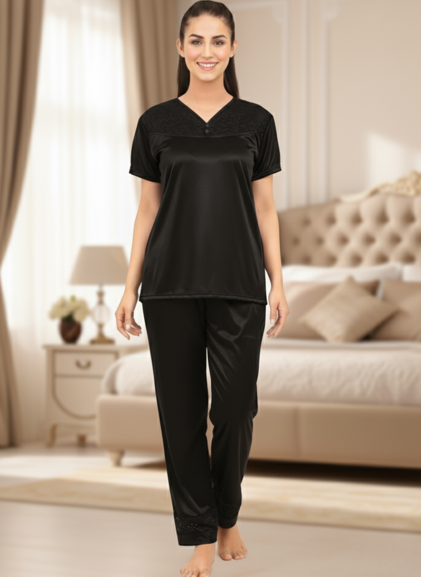Silky Nights Premium 2-Piece Satin Night Suit – Elegant & Comfortable Nightwear