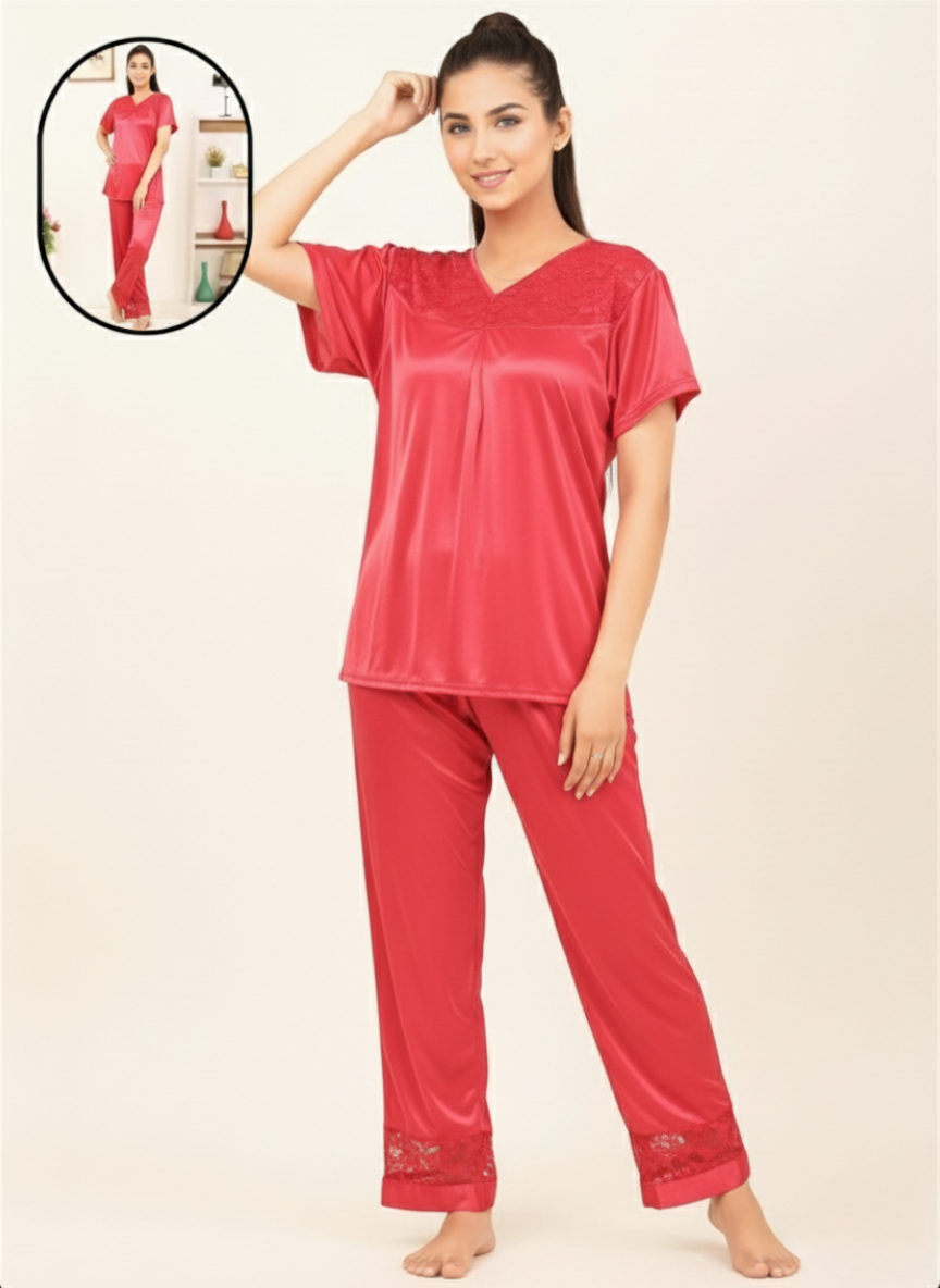 Silky Nights Premium 2-Piece Satin Night Suit – Elegant & Comfortable Nightwear