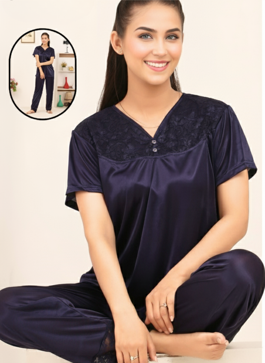 Silky Nights Premium 2-Piece Satin Night Suit – Elegant & Comfortable Nightwear