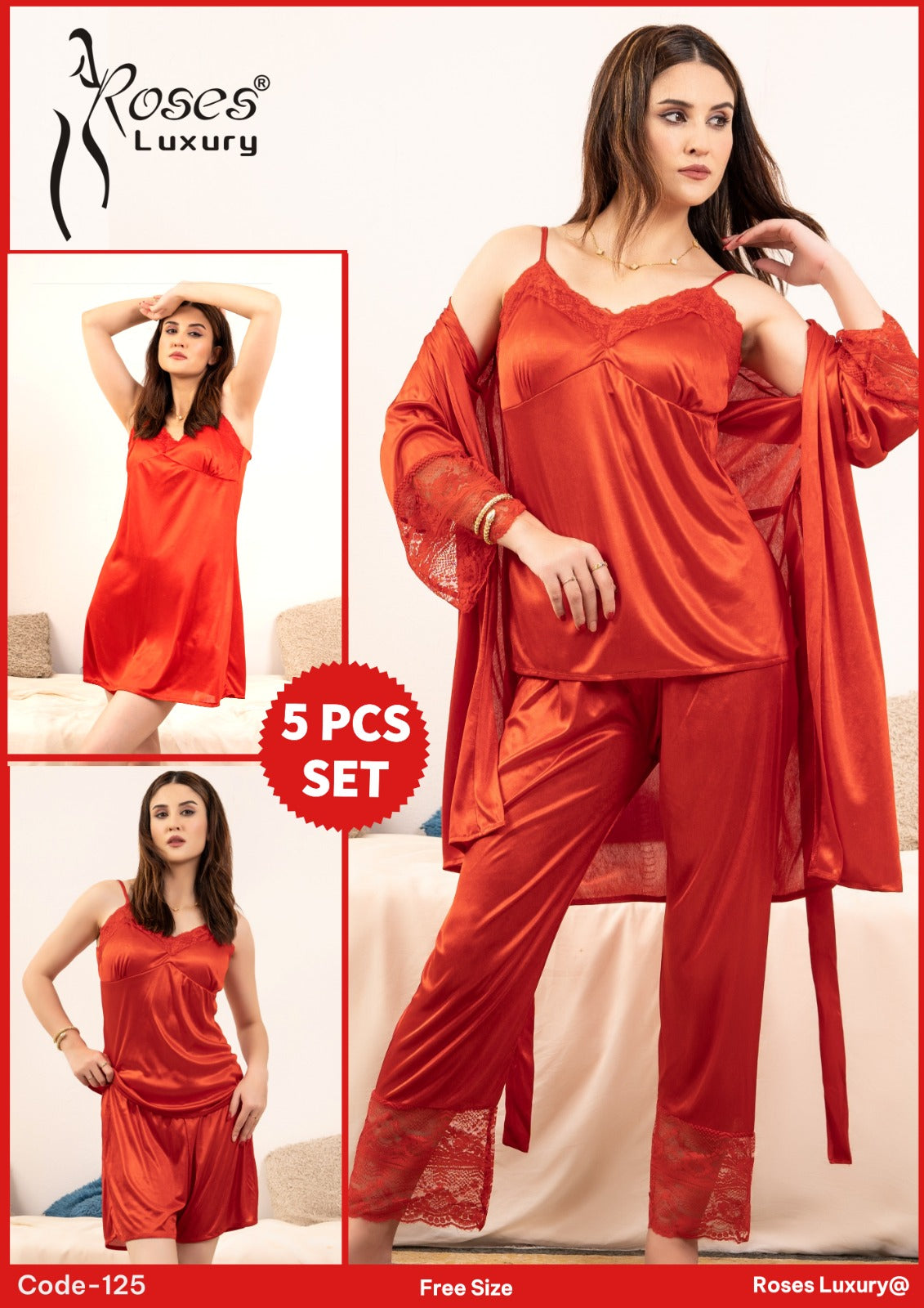 Women’s Roses Luxury 5-Pc Nightwear Ensemble