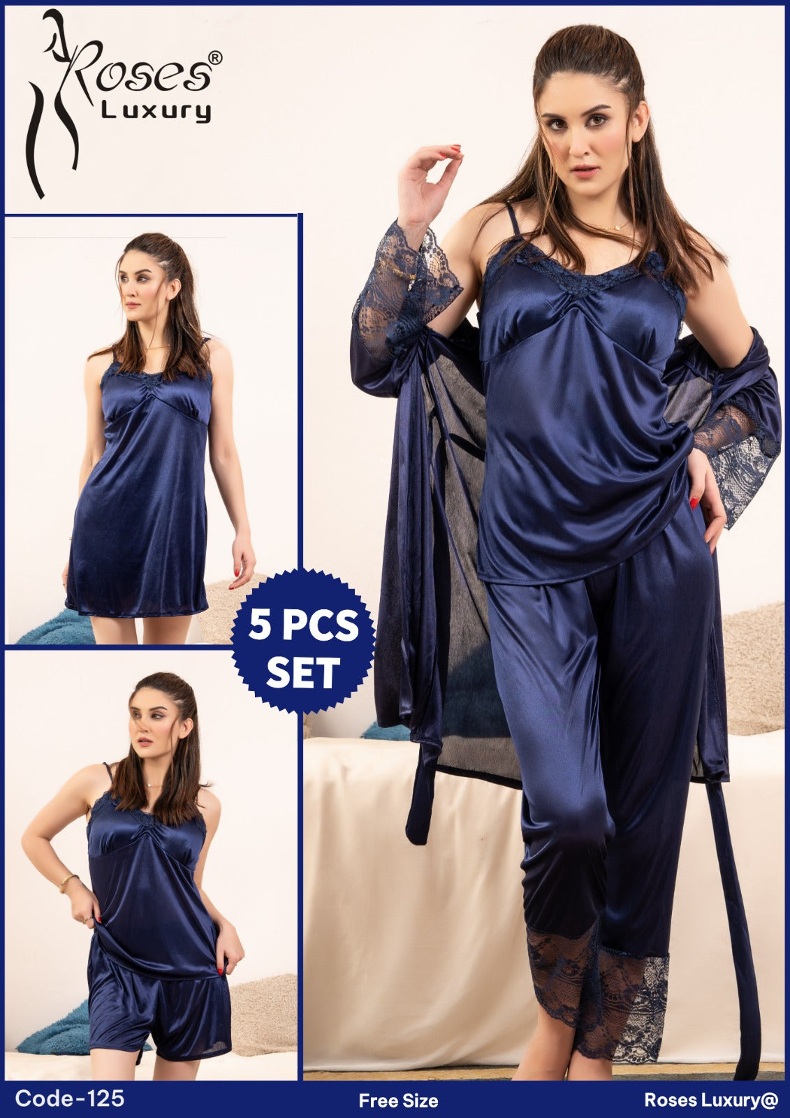 Women’s Roses Luxury 5-Pc Nightwear Ensemble