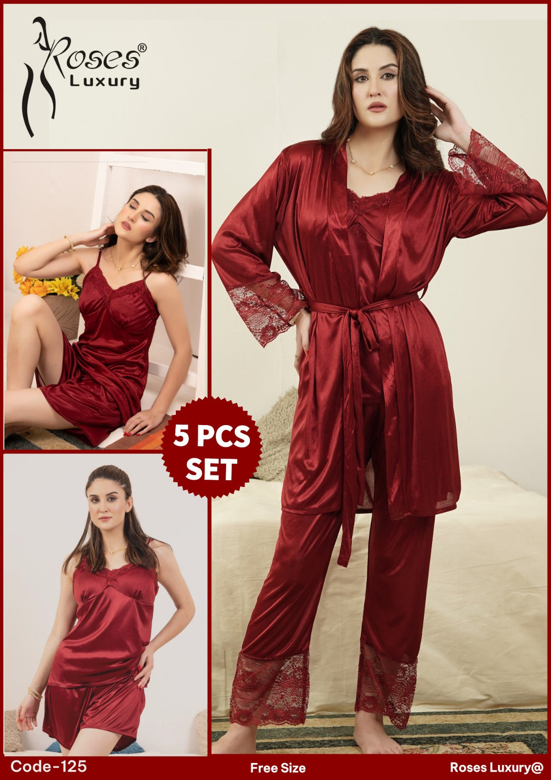 Women’s Roses Luxury 5-Pc Nightwear Ensemble