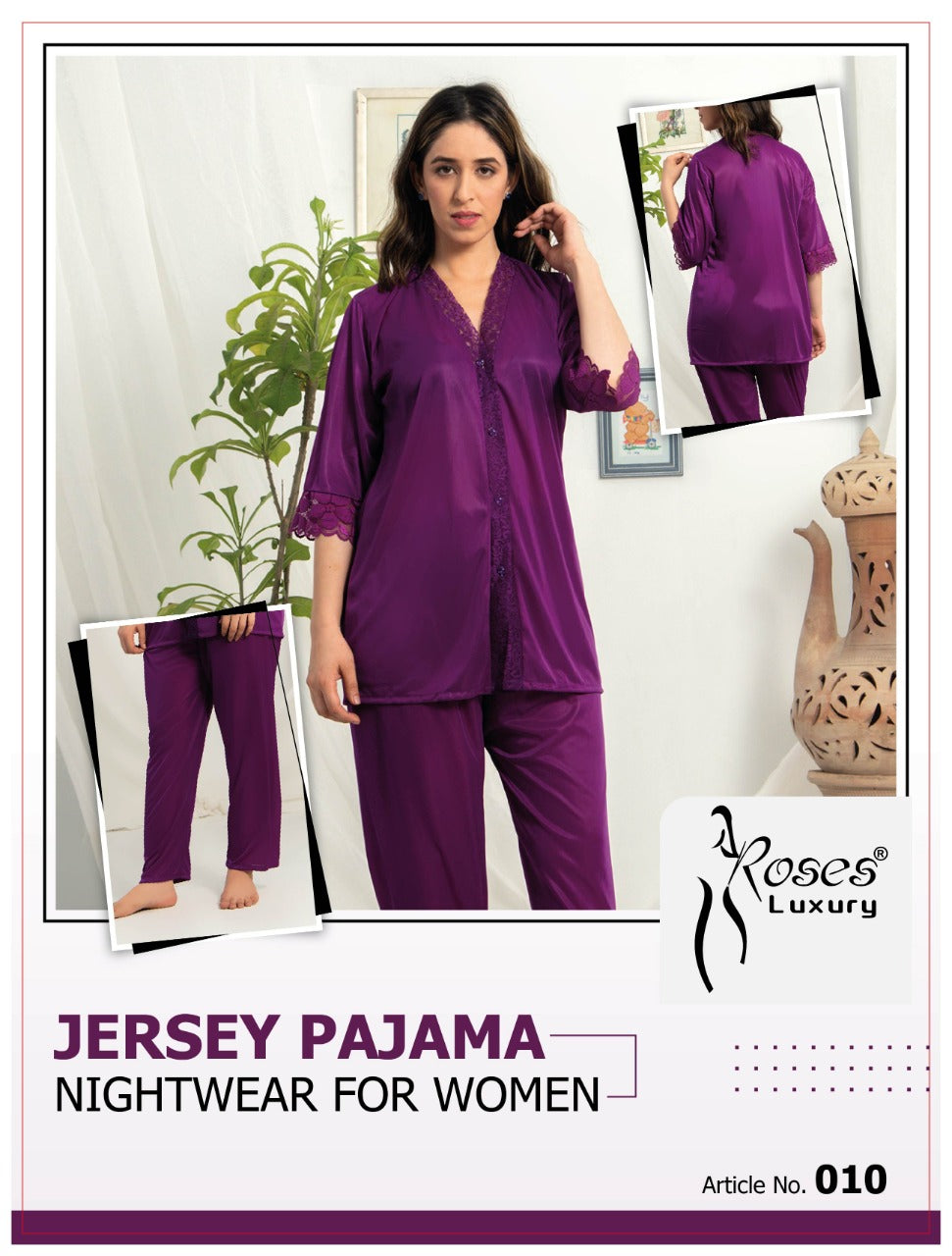 Roses Luxury 2-Piece Jersey Pajama Set – Soft, Comfortable & Stylish Loungewear