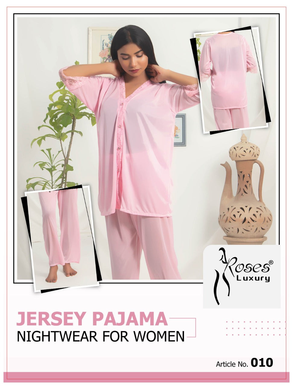Roses Luxury 2-Piece Jersey Pajama Set – Soft, Comfortable & Stylish Loungewear