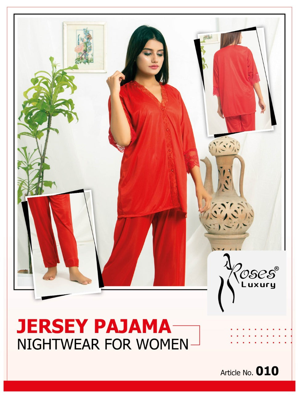 Roses Luxury 2-Piece Jersey Pajama Set – Soft, Comfortable & Stylish Loungewear