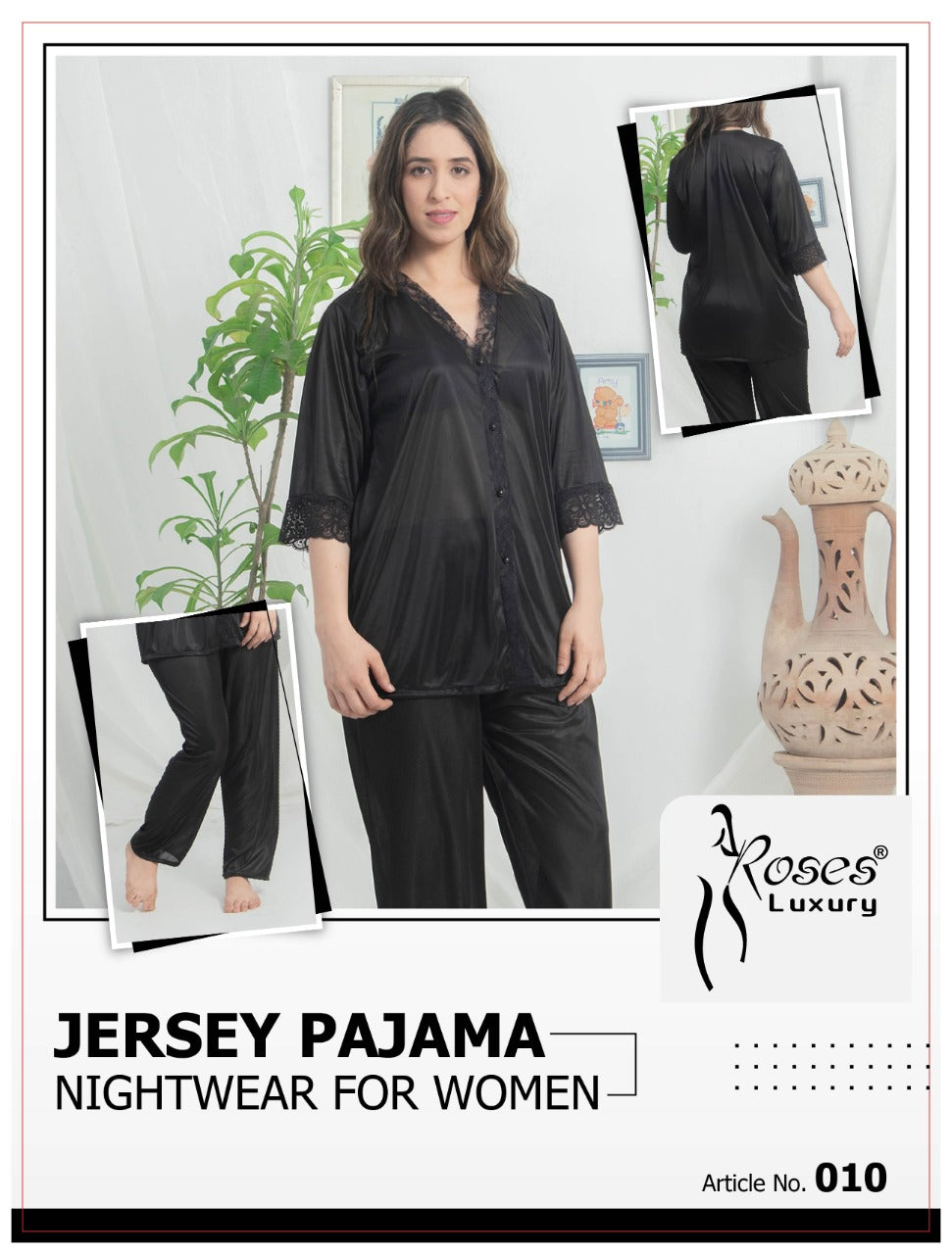 Roses Luxury 2-Piece Jersey Pajama Set – Soft, Comfortable & Stylish Loungewear