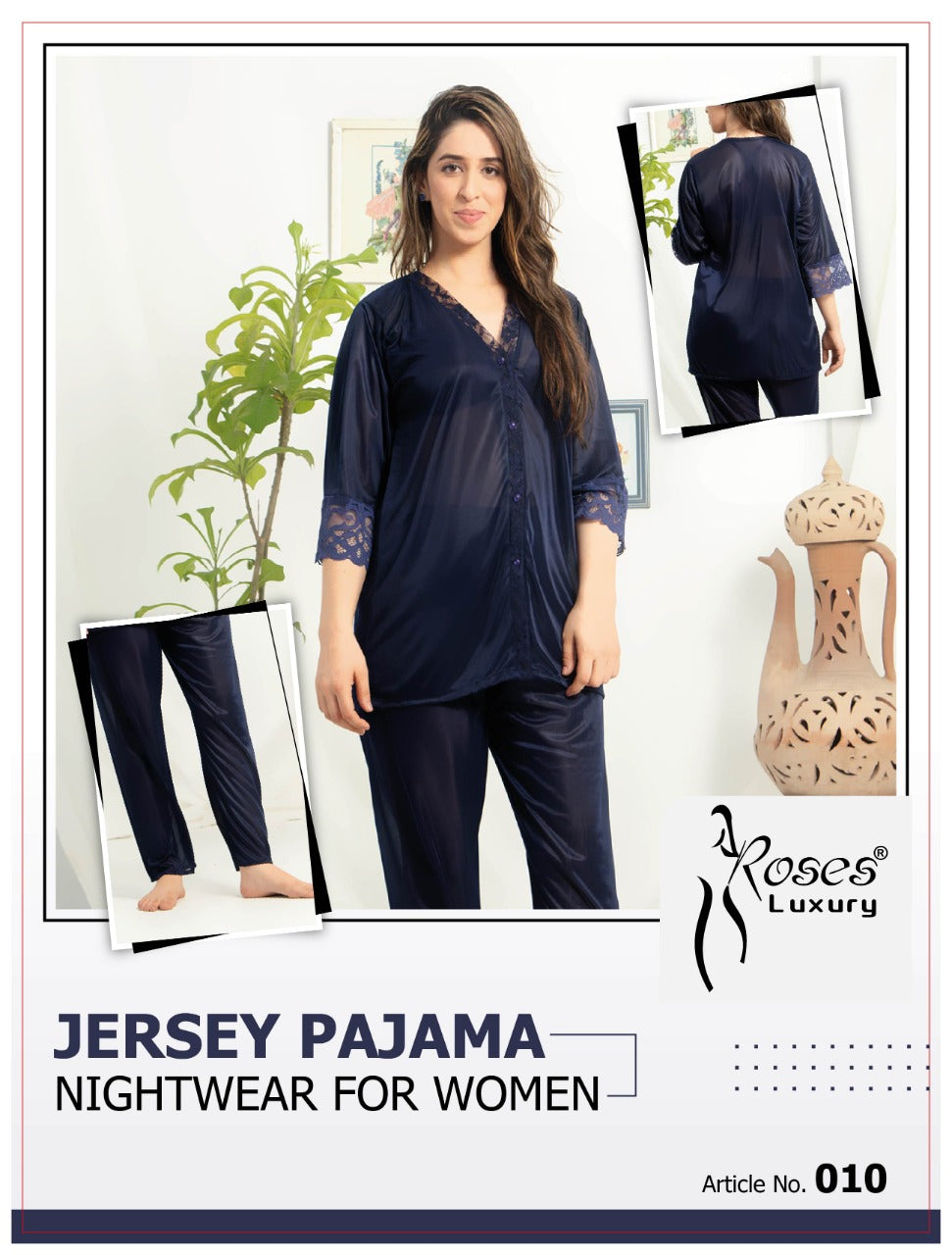 Roses Luxury 2-Piece Jersey Pajama Set – Soft, Comfortable & Stylish Loungewear