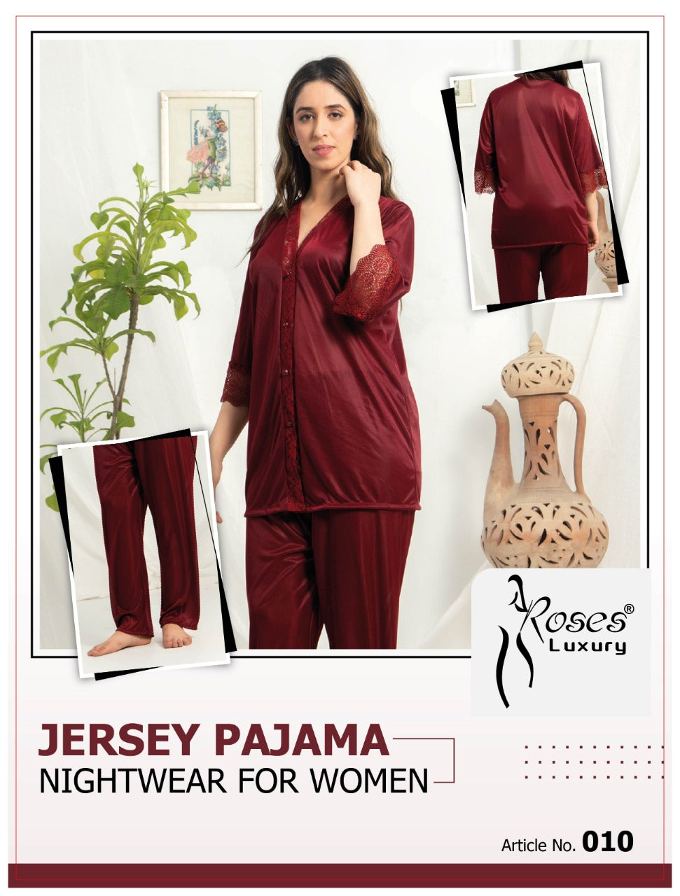 Roses Luxury 2-Piece Jersey Pajama Set – Soft, Comfortable & Stylish Loungewear