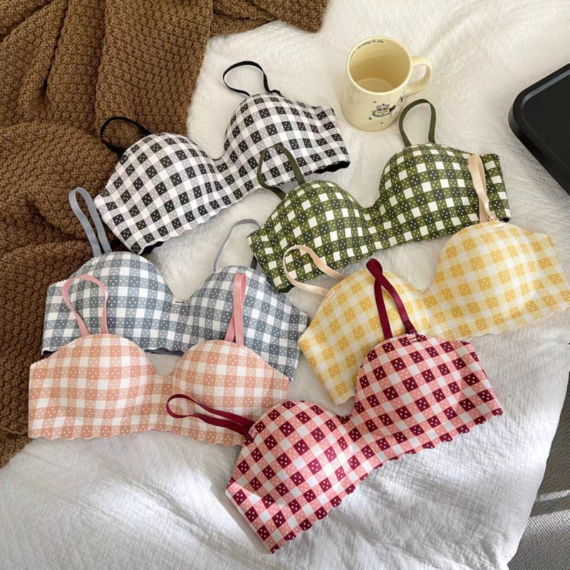 Stylish Cheque Print Bra – Padded Cups with Soft Support