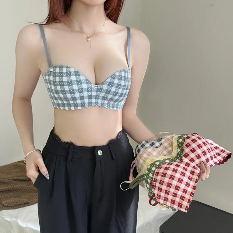 Stylish Cheque Print Bra – Padded Cups with Soft Support