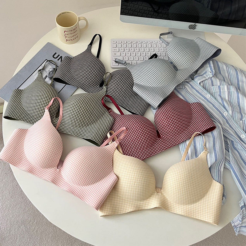 Women’s Padded Mini Cheque Bra – Supportive with Soft Hooks and Straps
