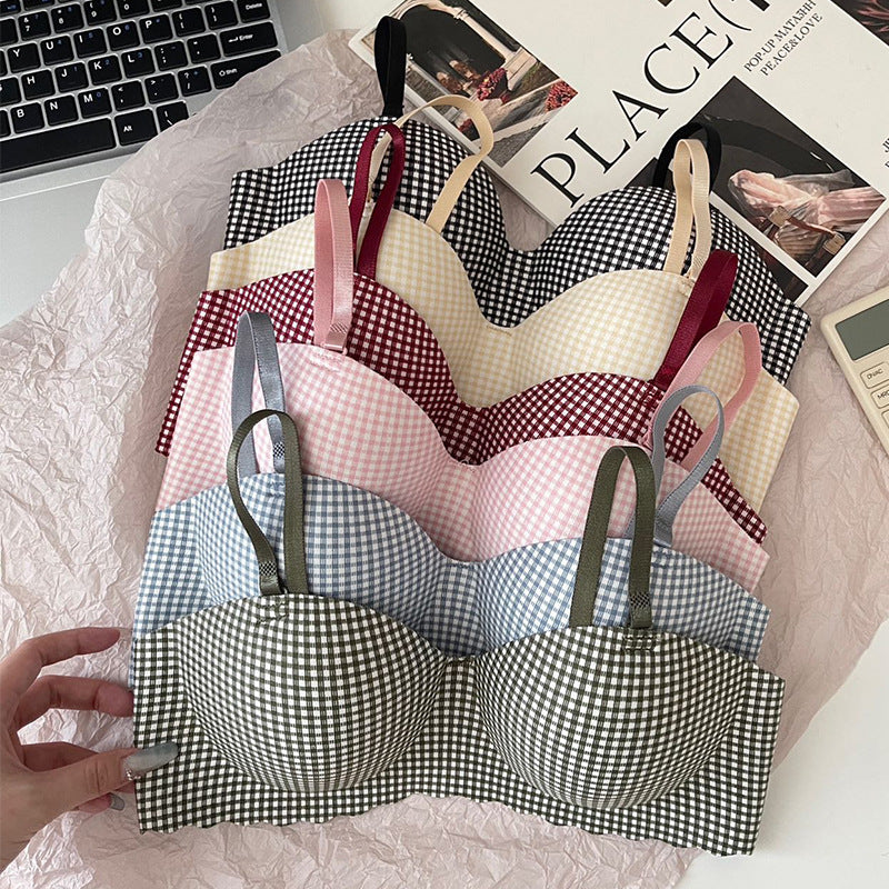 Women’s Padded Mini Cheque Bra – Supportive with Soft Hooks and Straps