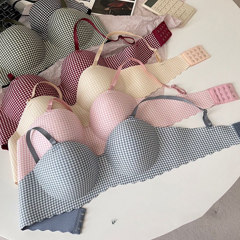 Women’s Padded Mini Cheque Bra – Supportive with Soft Hooks and Straps