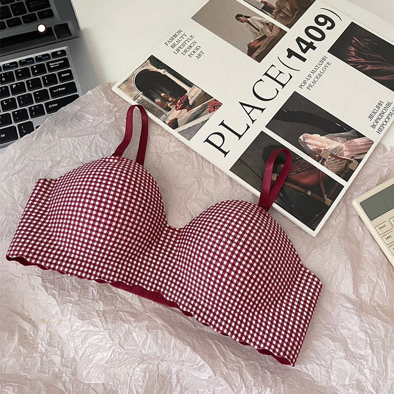 Women’s Padded Mini Cheque Bra – Supportive with Soft Hooks and Straps